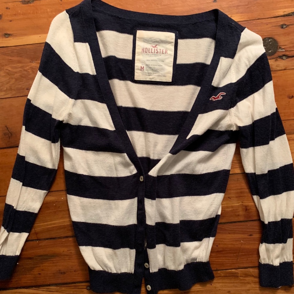 Hollister Navy Blue & White Stripped Cardigan